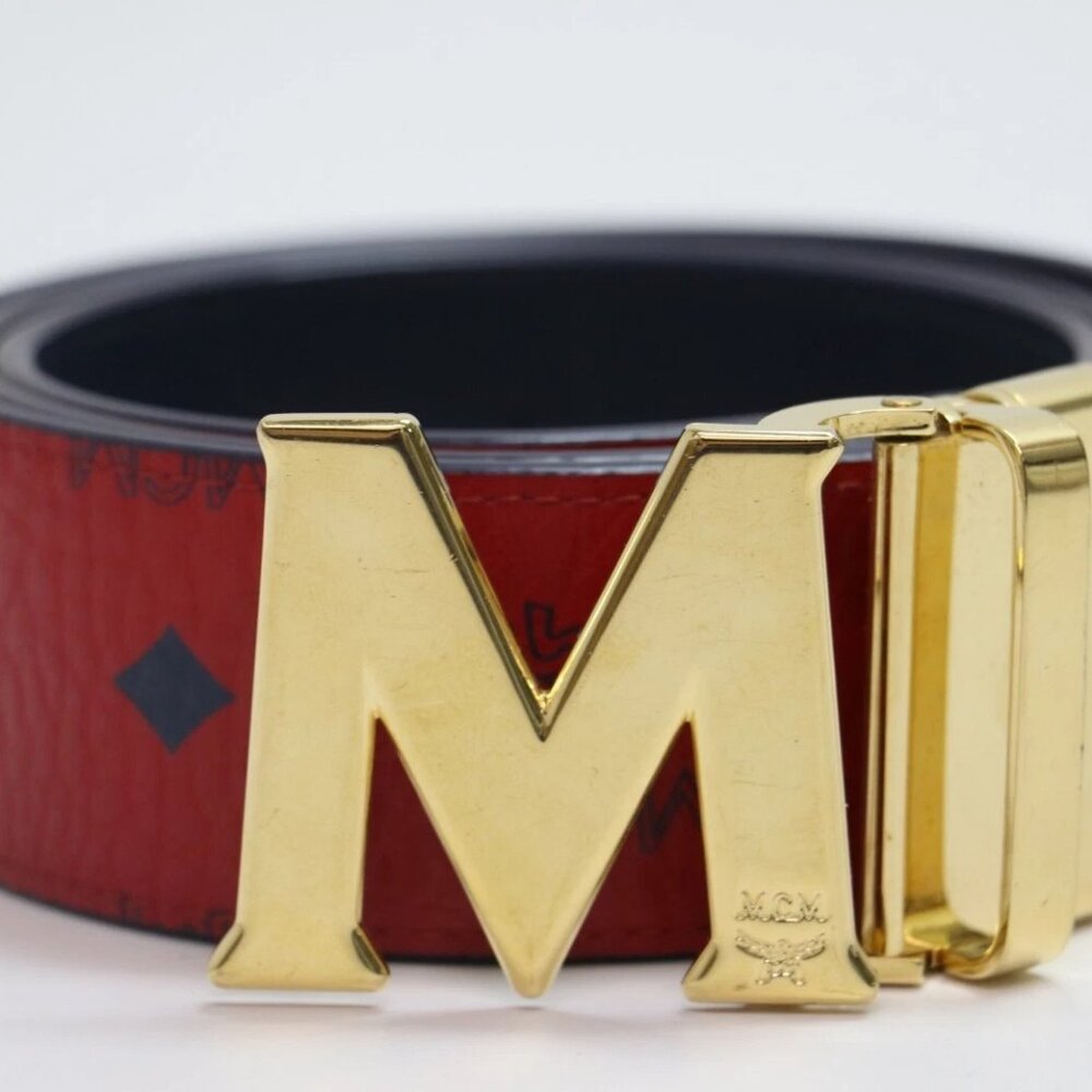 MCM Claus M Reversible Logo Belt Red & Blue Size 40